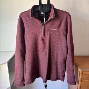 Mens Columbia Large Quarter-Zip Pullover Sweater Maroon Heather Long Sleeve